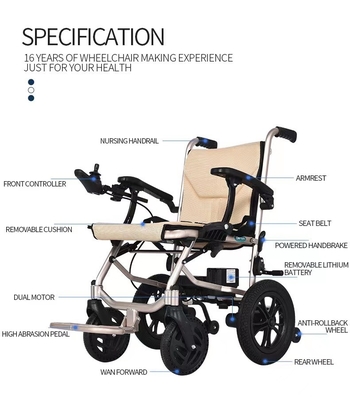 Silla de ruedas eléctrica compacta y portátil de doble motor para viajes de un solo lado 14 kg