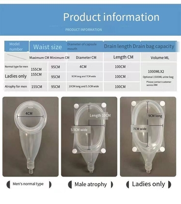 Especificaciones de la atrofia senil Colector pediátrico para anatomía masculina Bolso de orina portátil