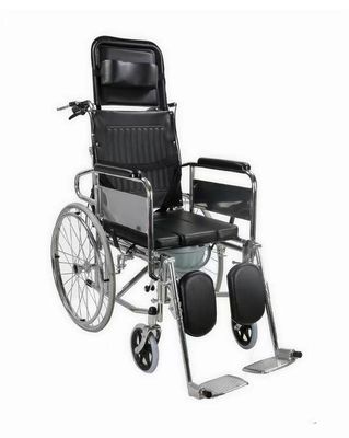 Silla de ruedas plegable manual de acero negro para terapia de rehabilitación desde silla de ruedas