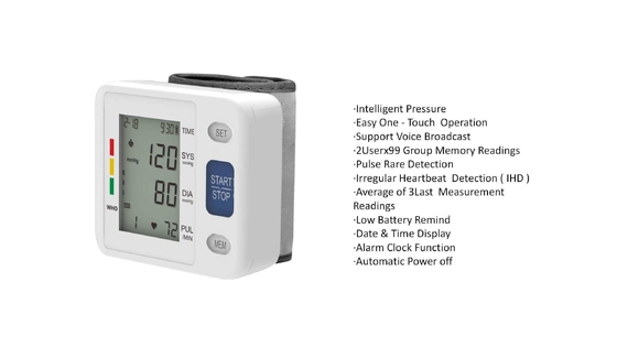 Medidor digital de presión arterial Monitor de pulsera con fuente de alimentación 2 No. 7 baterías