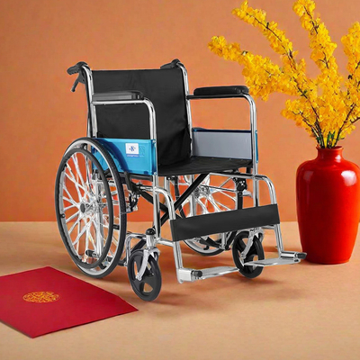 Silla de ruedas manual de 20 pulgadas para personas discapacitadas hecha de acero estándar profesional