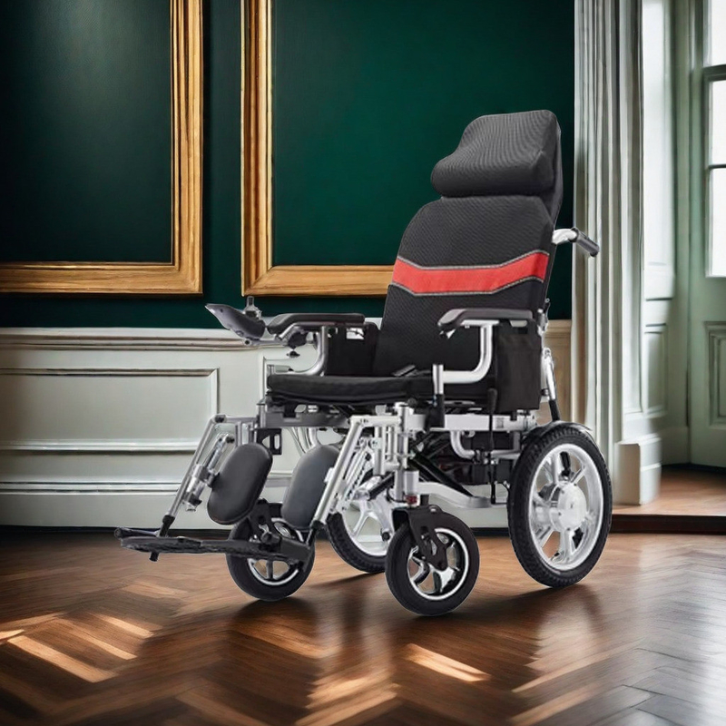 Silla de ruedas plegable de 24 V con plegabilidad rápida y diseño de absorción de golpes