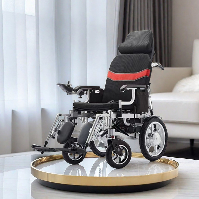 Respaldo de espalda alto, freno de bloqueo automático, silla de ruedas plegable de 24V para reclinarse completamente en Amazon